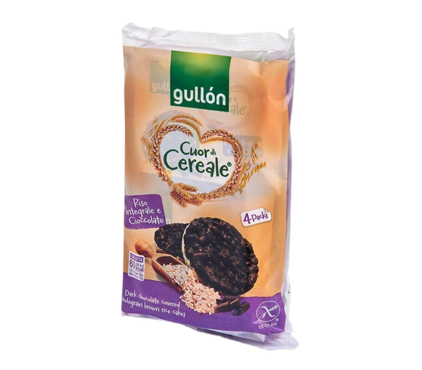 Gullon Gallete di riso integrale ricoperte di cioccolato fondente senza glutine Cuor di Cereale confezione da 105g