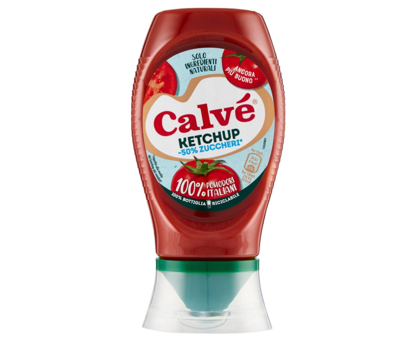 Calvè ketchup light -50% DI ZUCCHERI 100% pomodori italiani bottiglia pet da 250ml