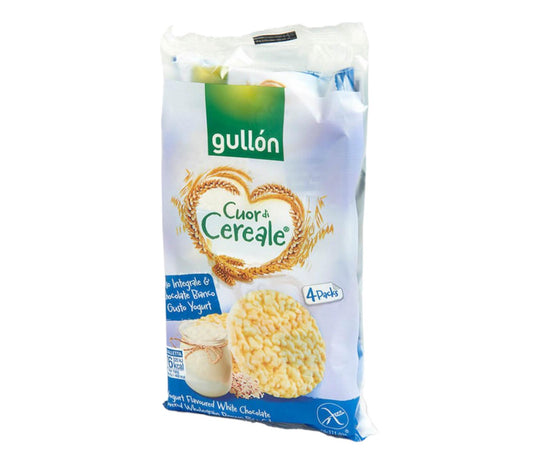 Gullon Gallette di riso integrale con cioccolato bianco gusto yogurt senza glutine Cuor di Cereale confezione da 105g